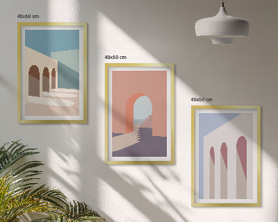 Triptih v okvirju Pastelna arhitekturna grafika