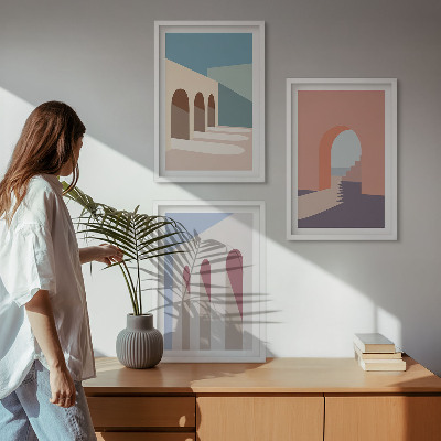 Triptih v okvirju Pastelna arhitekturna grafika