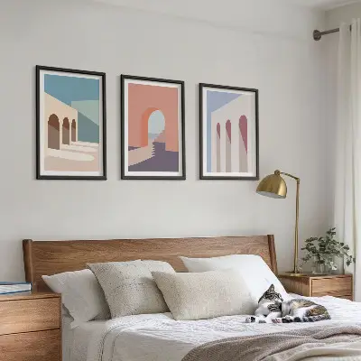 Pastelna arhitekturna grafika triptih v okvirju