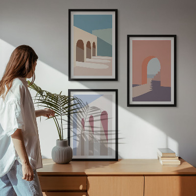 Triptih v okvirju Pastelna arhitekturna grafika