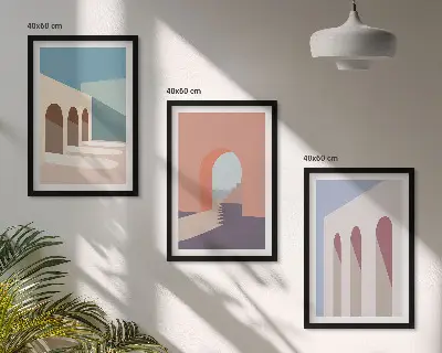 Pastelna arhitekturna grafika triptih v okvirju