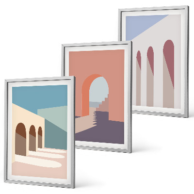 Triptih v okvirju Pastelna arhitekturna grafika