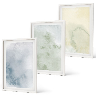 Set 3 slik v okvirju Pastelni akvareli na platnu