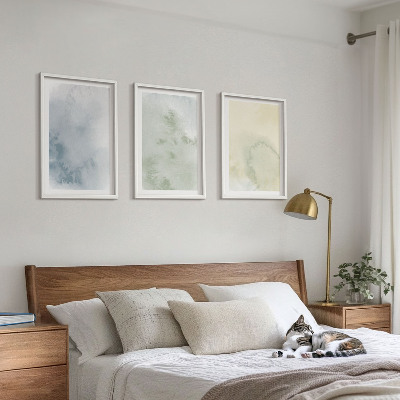 Set 3 slik v okvirju Pastelni akvareli na platnu