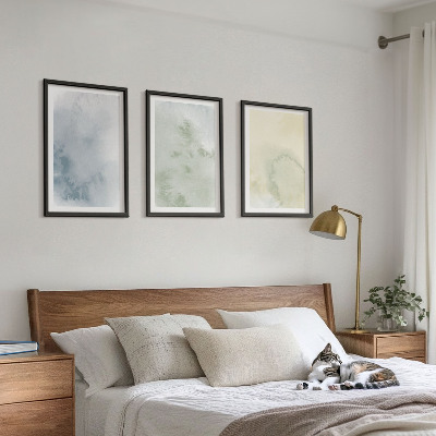 Set 3 slik v okvirju Pastelni akvareli na platnu
