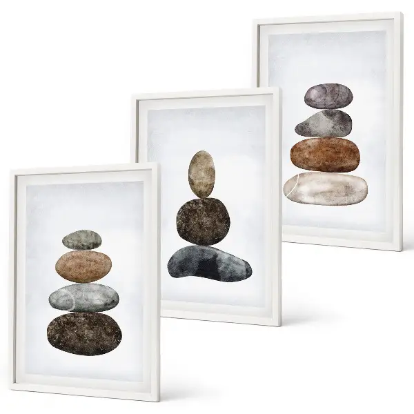 Minimalistični boho kamni triptih v okvirju