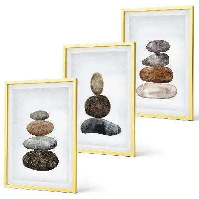 Minimalistični boho kamni triptih v okvirju