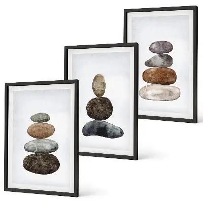 Minimalistični boho kamni triptih v okvirju