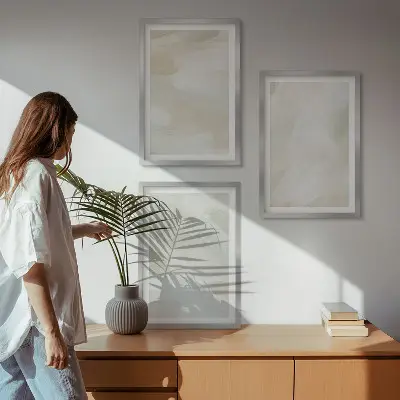 Večdelna slika v okvirju abstraktni boho slog v svetlih barvah