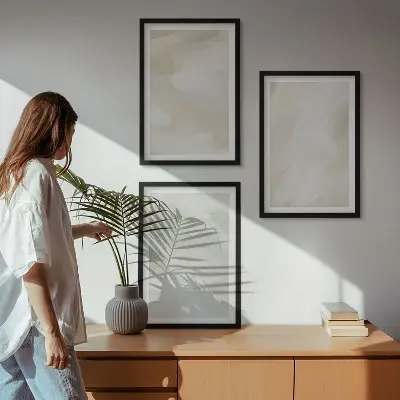 Večdelna slika v okvirju abstraktni boho slog v svetlih barvah