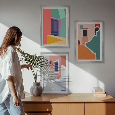 Set 3 slik v okvirju Barvite ilustracije stavb