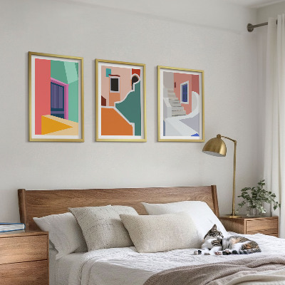 Set 3 slik v okvirju Barvite ilustracije stavb