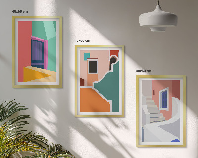 Set 3 slik v okvirju Barvite ilustracije stavb