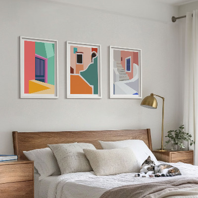 Set 3 slik v okvirju Barvite ilustracije stavb