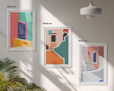 Set 3 slik v okvirju Barvite ilustracije stavb