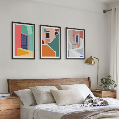 Set 3 slik v okvirju Barvite ilustracije stavb