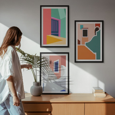 Set 3 slik v okvirju Barvite ilustracije stavb