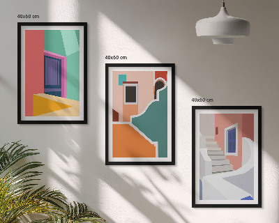 Set 3 slik v okvirju Barvite ilustracije stavb