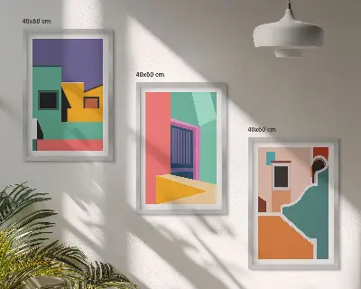 Barvite ilustracije mesta triptih v okvirju