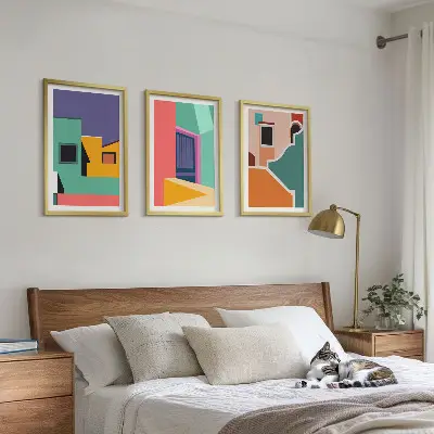 Barvite ilustracije mesta triptih v okvirju