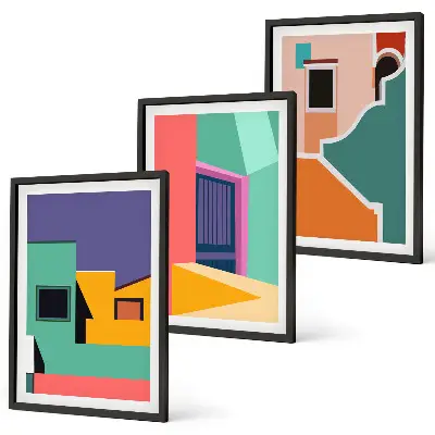 Barvite ilustracije mesta triptih v okvirju