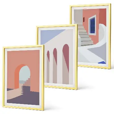 Minimalistične arhitekturne ilustracije triptih v okvirju