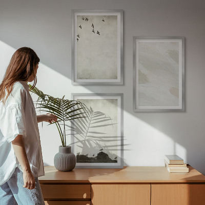 Večdelna slika v okvirju Dekoracije s potezami čopiča s pticami, kamni in kamni