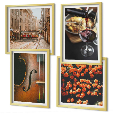 Set 4 slik v okvirju Starinsko cvetje ulično vino violina