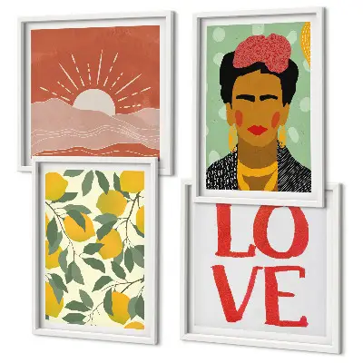 Pripravljena stenska galerija z motivom limonin napis, ljubezenska pokrajina in Frida