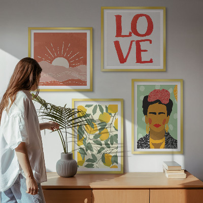 Pripravljena stenska galerija Limonin napis ljubezenska pokrajina Frida