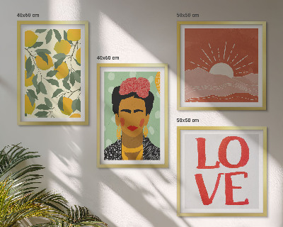 Pripravljena stenska galerija Limonin napis ljubezenska pokrajina Frida