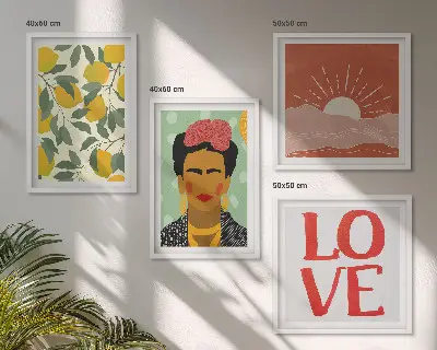 Pripravljena stenska galerija z motivom limonin napis, ljubezenska pokrajina in Frida