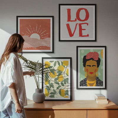 Pripravljena stenska galerija Limonin napis ljubezenska pokrajina Frida