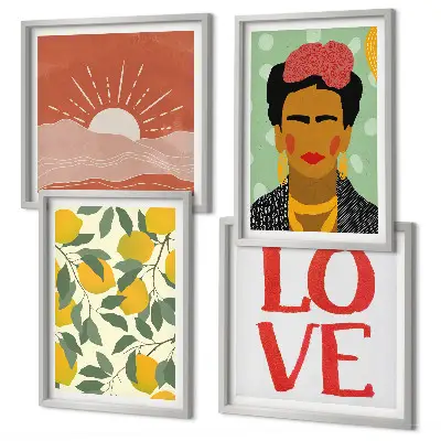 Pripravljena stenska galerija z motivom limonin napis, ljubezenska pokrajina in Frida