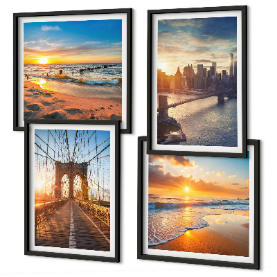 Set 4 slik v okvirju Mostovi sončni zahodi mesto