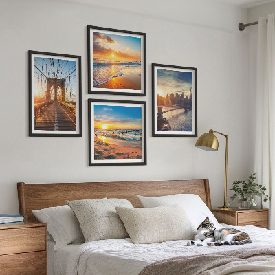 Set 4 slik v okvirju Mostovi sončni zahodi mesto