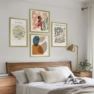 Boho estetski pastelni plakati komplet 4 slik v okvirju
