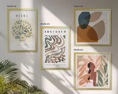 Boho estetski pastelni plakati komplet 4 slik v okvirju