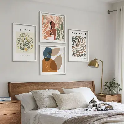 Boho estetski pastelni plakati komplet 4 slik v okvirju