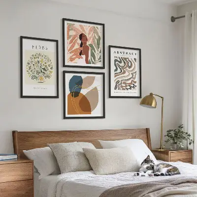 Boho estetski pastelni plakati komplet 4 slik v okvirju