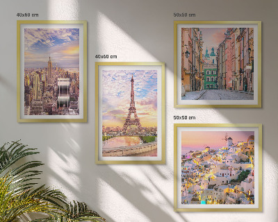 Set 4 slik v okvirju New York Pariz Oia Varšava somrak