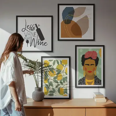Portret Fride z limoninim vinom komplet 4 slik v okvirju