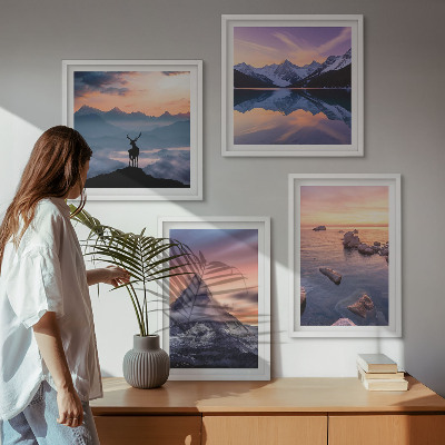 Pripravljena stenska galerija Pokrajine gore jezera jelen