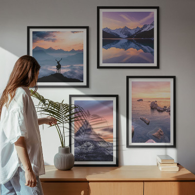 Pripravljena stenska galerija Pokrajine gore jezera jelen