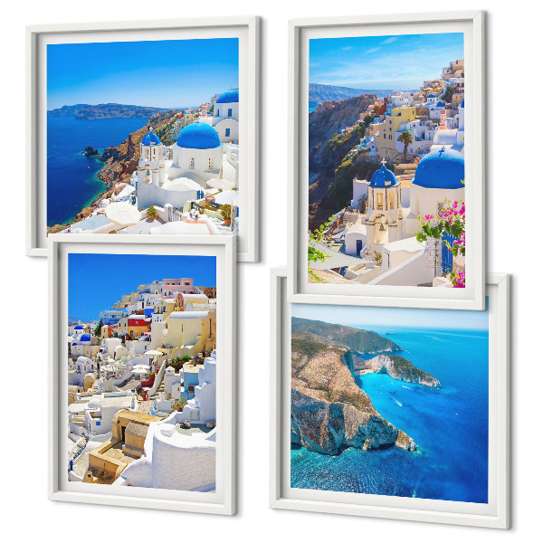 Set 4 slik v okvirju Arhitekturna pokrajina Oia Santorini Grčija