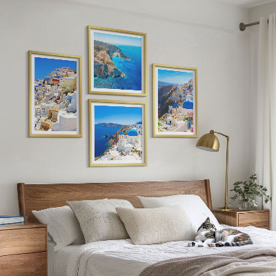 Set 4 slik v okvirju Arhitekturna pokrajina Oia Santorini Grčija