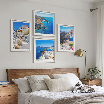 Set 4 slik v okvirju Arhitekturna pokrajina Oia Santorini Grčija