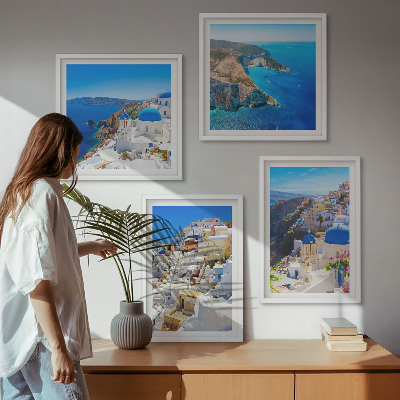 Set 4 slik v okvirju Arhitekturna pokrajina Oia Santorini Grčija