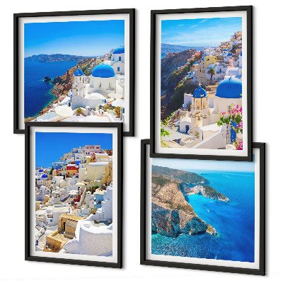 Set 4 slik v okvirju Arhitekturna pokrajina Oia Santorini Grčija