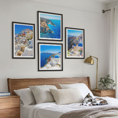 Set 4 slik v okvirju Arhitekturna pokrajina Oia Santorini Grčija